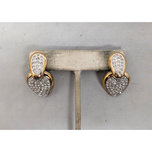 1980s Vintage 1980s Signed Panetta Goldtone & Pavé Round Clear Rhinestone Drop Pierced Earrings-2 Pieces For Sale - Image 5 of 9