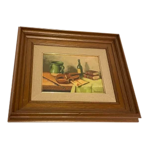 Original Framed Still Life Oil Painting of Violin, Signed Rodriguez