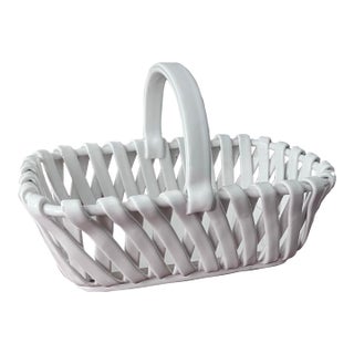 Mid-Century Vintage Italian Woven Ceramic Handled Basket For Sale