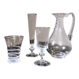 Vintage Murano Blown Glassware Set With Applied Decorations- 36 Pieces For Sale