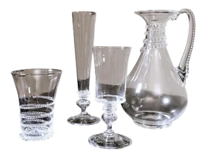 Vintage Murano Blown Glassware Set With Applied Decorations- 36 Pieces