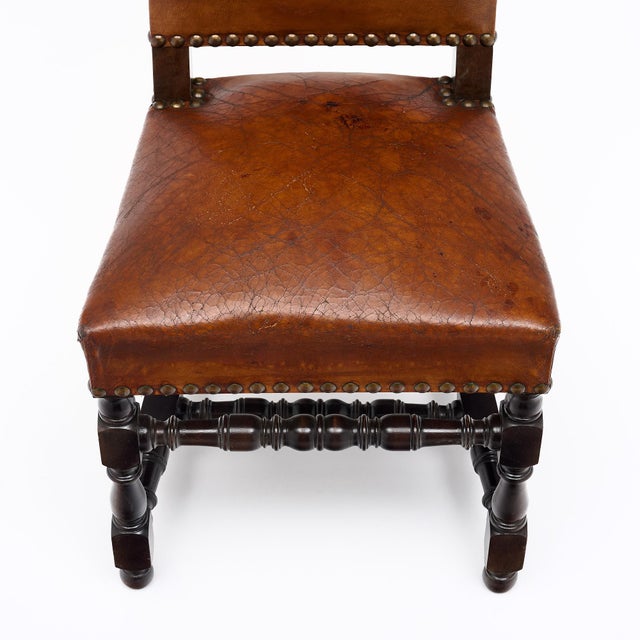 Wood Four Louis XIII Style Leather Dining Chairs For Sale - Image 7 of 9