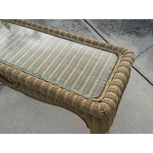 Vintage Sculptural Rattan Console Table With Glass Top For Sale - Image 9 of 13