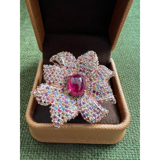 Bochic “Orient” Vintage Ruby & Multi Sapphire Cocktail Ring Set 18K Gold&Silver For Sale In New York - Image 6 of 14