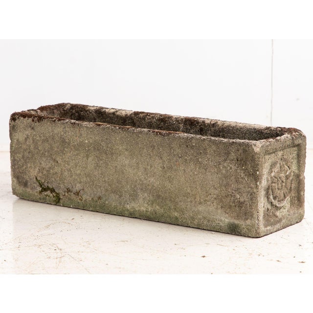 Rectangular Concrete Stone Planter With Tudor Rose Pattern, England Mid 20th C. For Sale - Image 9 of 12