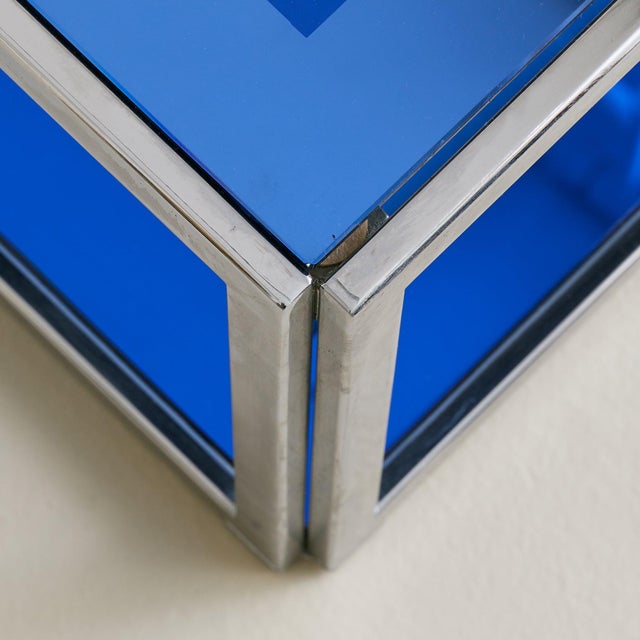 Late 20th Century Italian Blue Glass + Chrome Coffee Table Attributed to Cristal Arte, 1970s For Sale - Image 5 of 8