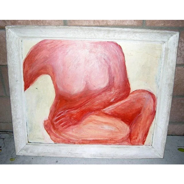Painting of a Woman Oil on Wood Orange Base Whitewash Frame Unknown Artist / No Signature 3' Width x 2' Height Circa 1970s...