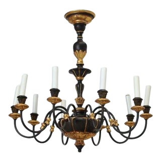 Mid 20th Century Empire Style Gilt and Ebonized 12 Arm Chandelier For Sale