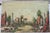 A striking mid-century modern oil painting depicting an abstracted architectural cityscape inspired by classical ruins....