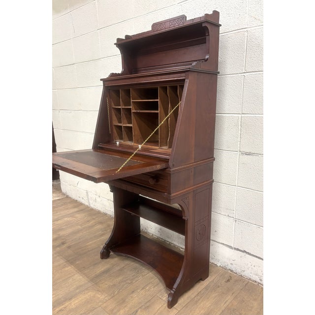 Antique Late 19th Century Victorian Walnut Drop Front Drop Lid Secretary Desk For Sale - Image 16 of 18