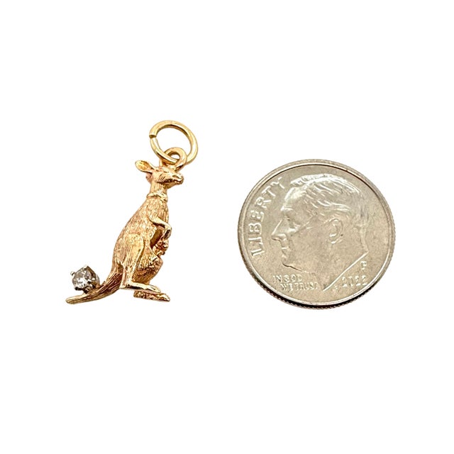 American Vintage 14k Gold Kangaroo Charm With Diamond Accent For Sale - Image 3 of 3