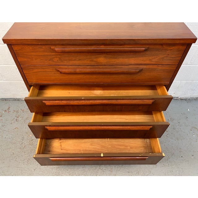 Vintage Five Drawer Walnut Highboy Dresser by Drew Furniture For Sale - Image 10 of 14