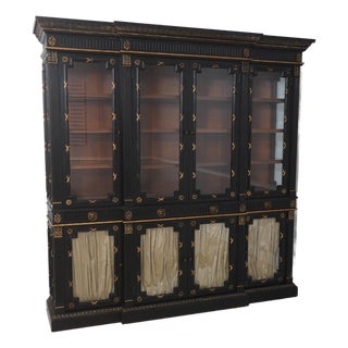 Hickory White Regency Black & Gold Breakfront Bookcase For Sale