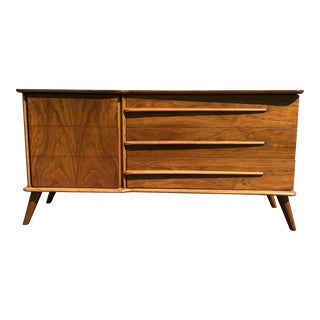 1960s Mid-Century United Walnut Long Dresser on Custom Legs For Sale