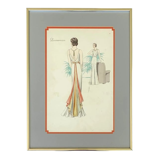 1930s French Art Deco Fashion Illustration Plate For Sale
