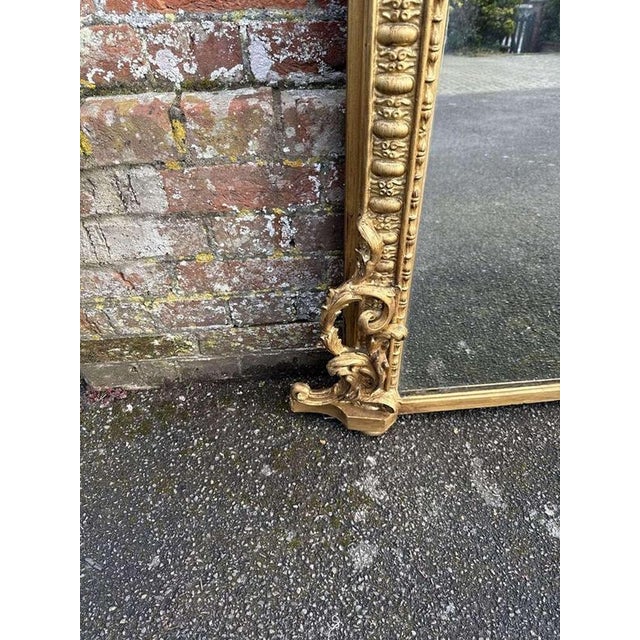 Large Antique English Arched Gilt Overmantle Mirror For Sale - Image 3 of 7