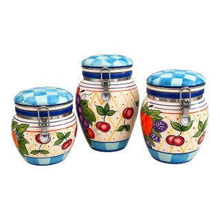 Vintage Capriware Michael’s Orchard Hand-Painted Fruit Canister Set of 3 For Sale