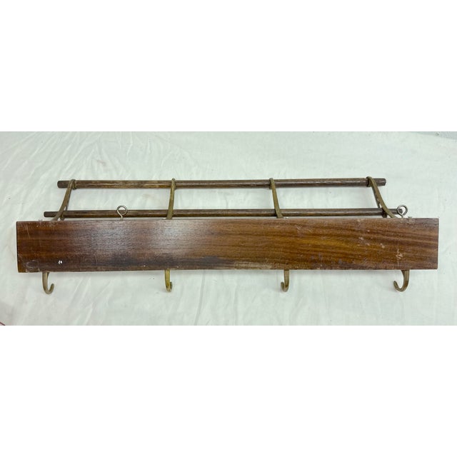 Brass Antique Wall Mount Brass Wood Bathroom Hallway Towel Coat Hat Wall Hook Hanger For Sale - Image 8 of 8