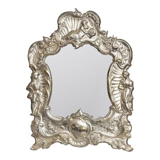 Continental Repoussé Silvered Table Mirror For Sale