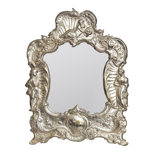 Continental Repoussé Silvered Table Mirror For Sale