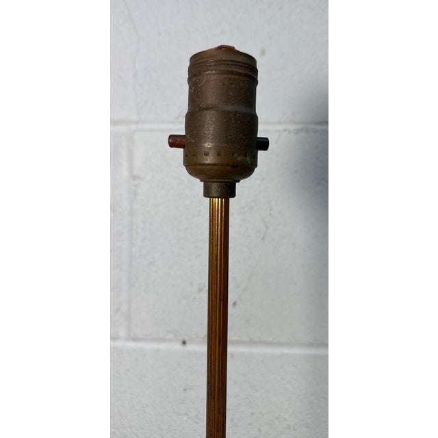 Metal Antique Brass Green Blacklight Glowing Vaseline Glass Electric Table Lamp For Sale - Image 7 of 11