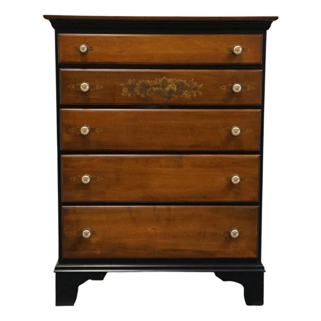 Late 20th Century Genuine Hitchcock Solid Cherry 35" Two Toned Hand Painted Chest of Drawers For Sale