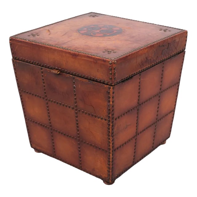 Antique French Leather Embossed Box, 1880 For Sale