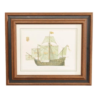Vintage Santa Maria Anno Domini Maritime Lithograph Print For Sale