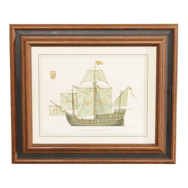 Vintage Santa Maria Anno Domini Maritime Lithograph Print For Sale