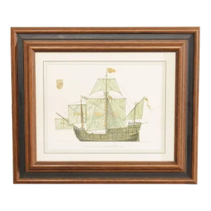 Vintage Santa Maria Anno Domini Maritime Lithograph Print