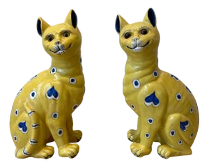Emile Gallé, Yellow Cats, 1800s, Ceramic, Set of 2