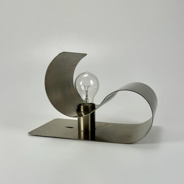 Silver Mid-Century Modern Bent Brushed Steel Wall Lamp, 1970s For Sale - Image 8 of 8