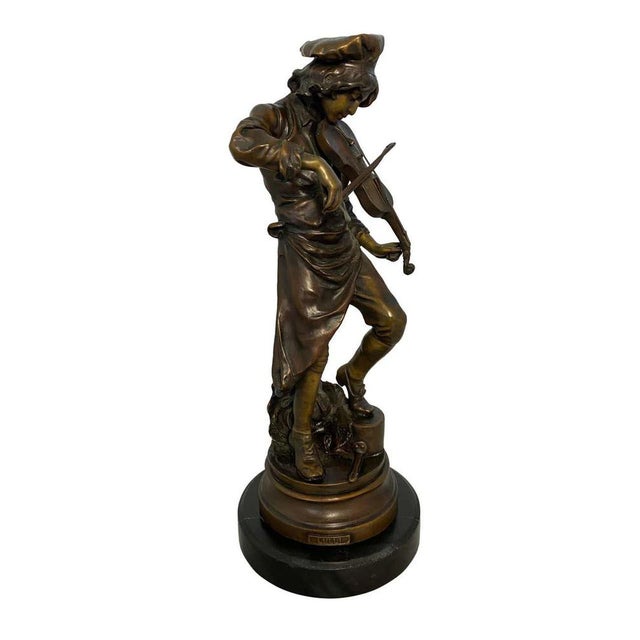 Lulli enfant impressive sculpture of a male playing violin, 20th century. The bronze has excellent patina, and the artist...