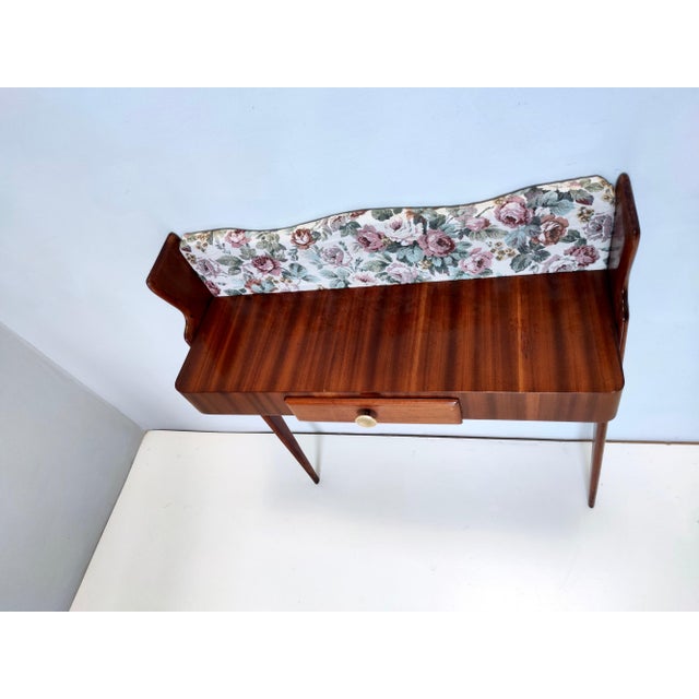 Wood Vintage Italian Console Table in Ebonized Beech and Rose-Patterned Fabric, 1950s For Sale - Image 7 of 11