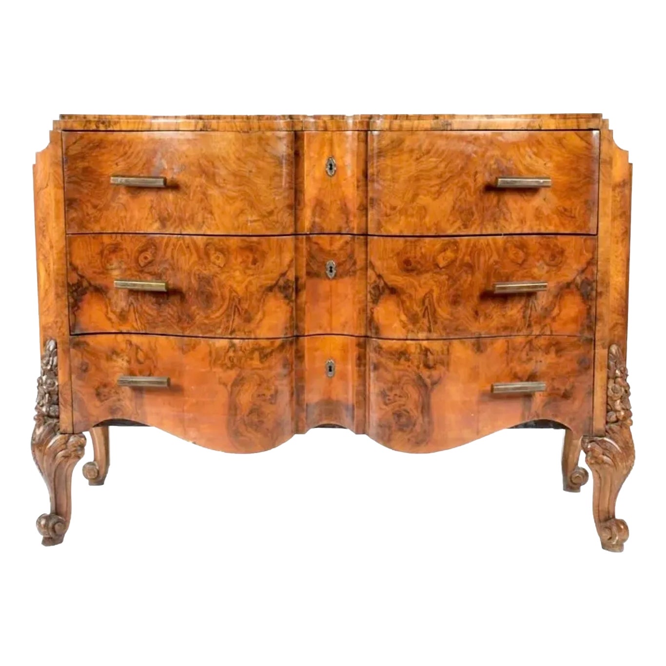Art Deco Carved Burlwood Commode | Chairish