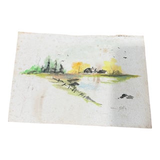 Della Watercolor/ Pastel 1950s Loose Signed For Sale