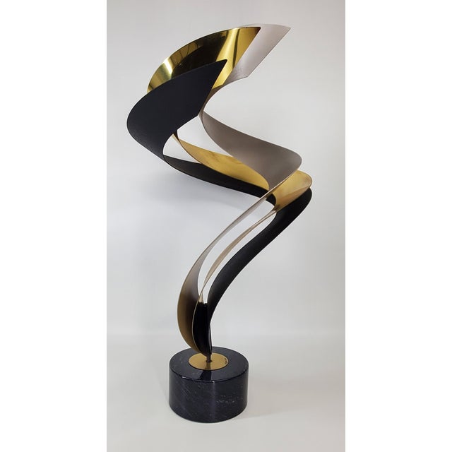Curtis Jere Vintage Curtis Jere Triple Spiral Ribbon Flame Metal Sculpture Signed 1996 For Sale - Image 4 of 18