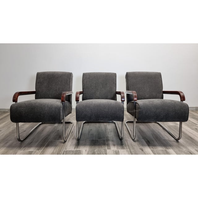 Tubular Armchair by Anton Lorenz for Ton, Set of 3 For Sale - Image 14 of 14