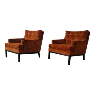 Pair of MidCentury Lounge Chairs by Harvey Probber in Jack Lenor Larsen Fabric For Sale