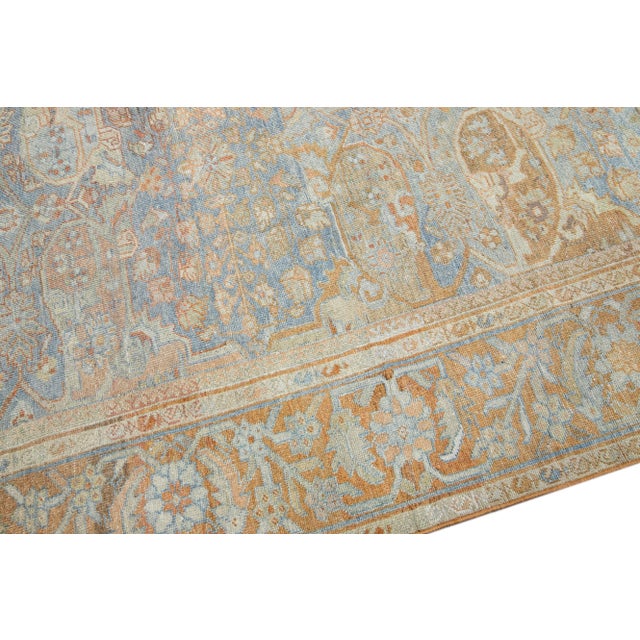 Antique Sultanabad Handmade Allover Floral Light Blue Wool Rug For Sale - Image 4 of 10