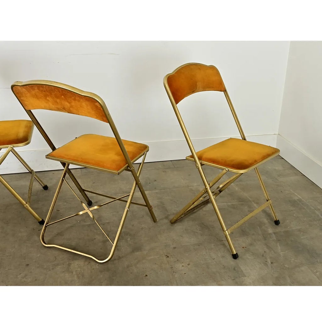 Vintage French Velvet and Brass Folding Chairs - Set of 6 | Chairish