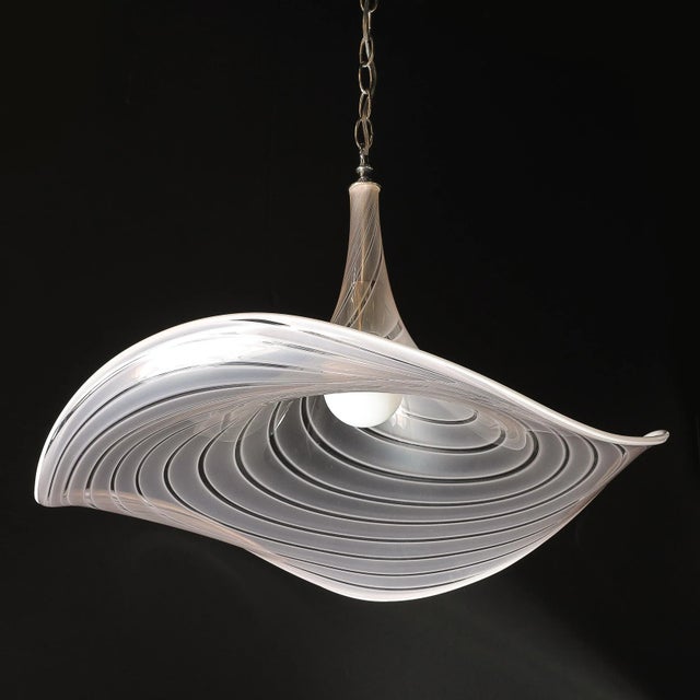 Mid-Century Hand-Blown Rose Murano Glass & Nickel Undulating Pendant Chandelier For Sale - Image 10 of 12