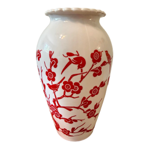 1940s ‘ Birds and Cherry’ Blossom Milk Glass Vase