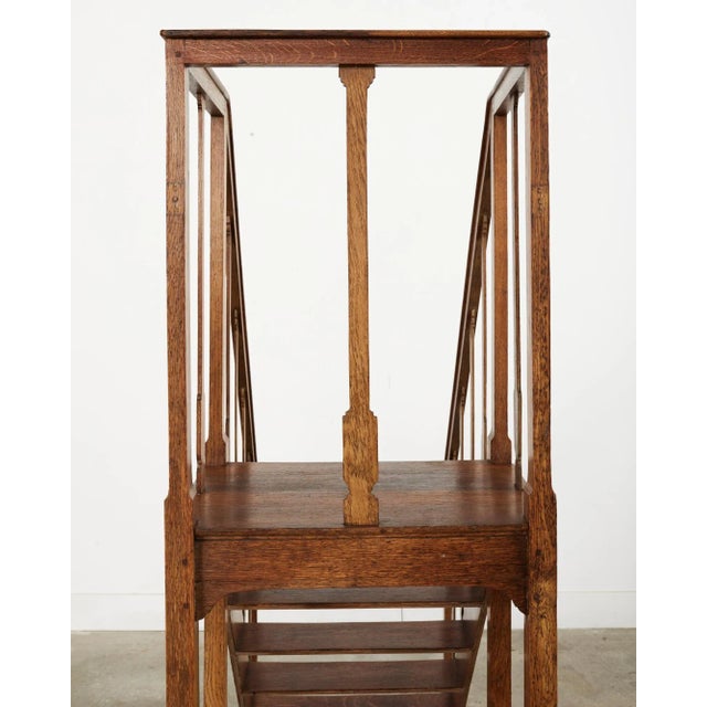 English Arts and Crafts Period Oak Library Step Staircase For Sale In Sacramento - Image 6 of 12