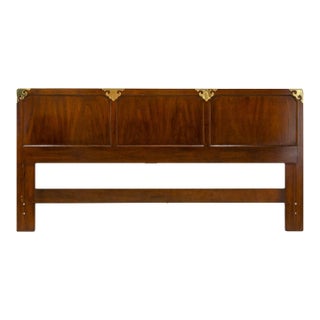 Vintage Henredon "Regiment" Campaign King Size Walnut Headboard For Sale