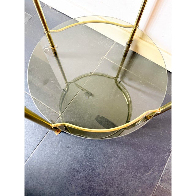 Gold Vintage Brass Serving Bar Cart with Smoked Glass Shelves, 1970s For Sale - Image 8 of 14