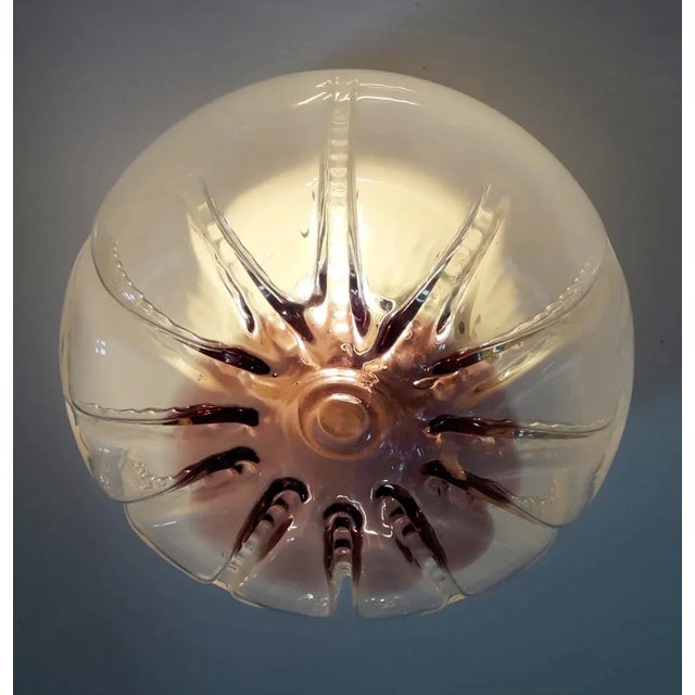 Vintage Italian wall lights or flush mounts with milky and amethyst Murano glass shades mounted on white metal brackets /...