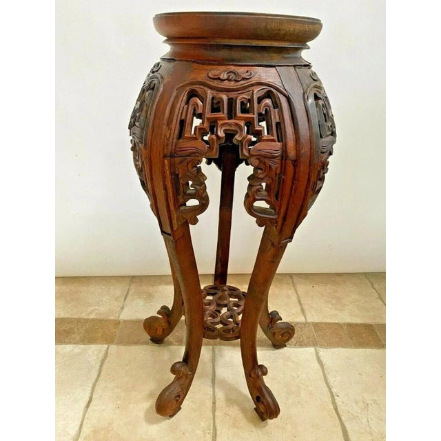 Antique Tall Plant Stand French Polynesian Lattice Carved Display Bottom Shelf For Sale In Palm Springs - Image 6 of 10