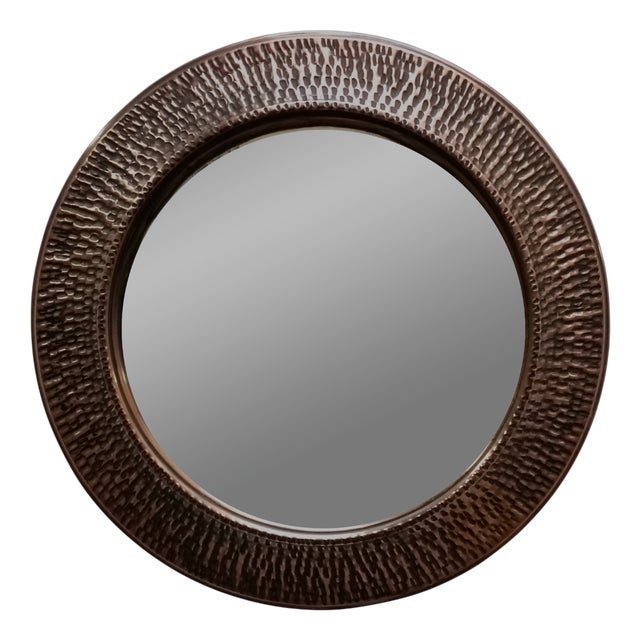 Vintage Patinated and Hammered Copper Wall Mirror by Angelo Bragalini, 1960s For Sale