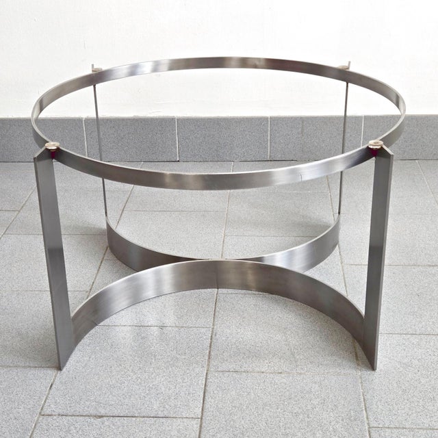 Vintage Coffee Table in Brushed Steel and Smoked Glass, 1970s For Sale - Image 12 of 14